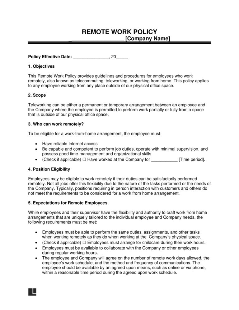 Free Remote Work Policy Template PDF Word