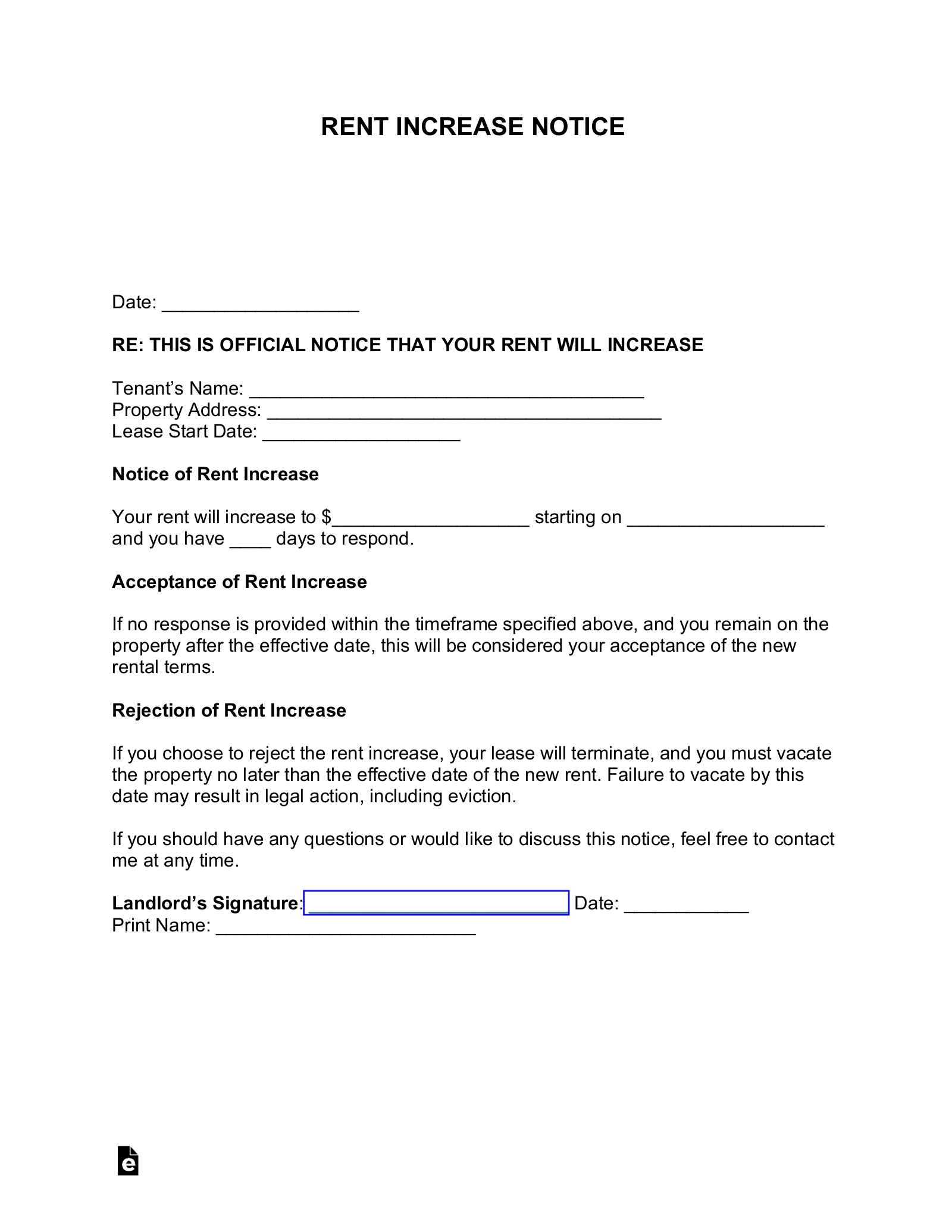 Free Rent Increase Notice Template PDF Word EForms