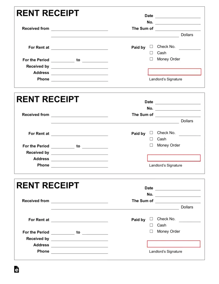 Free Rent Receipt PDF Word EForms