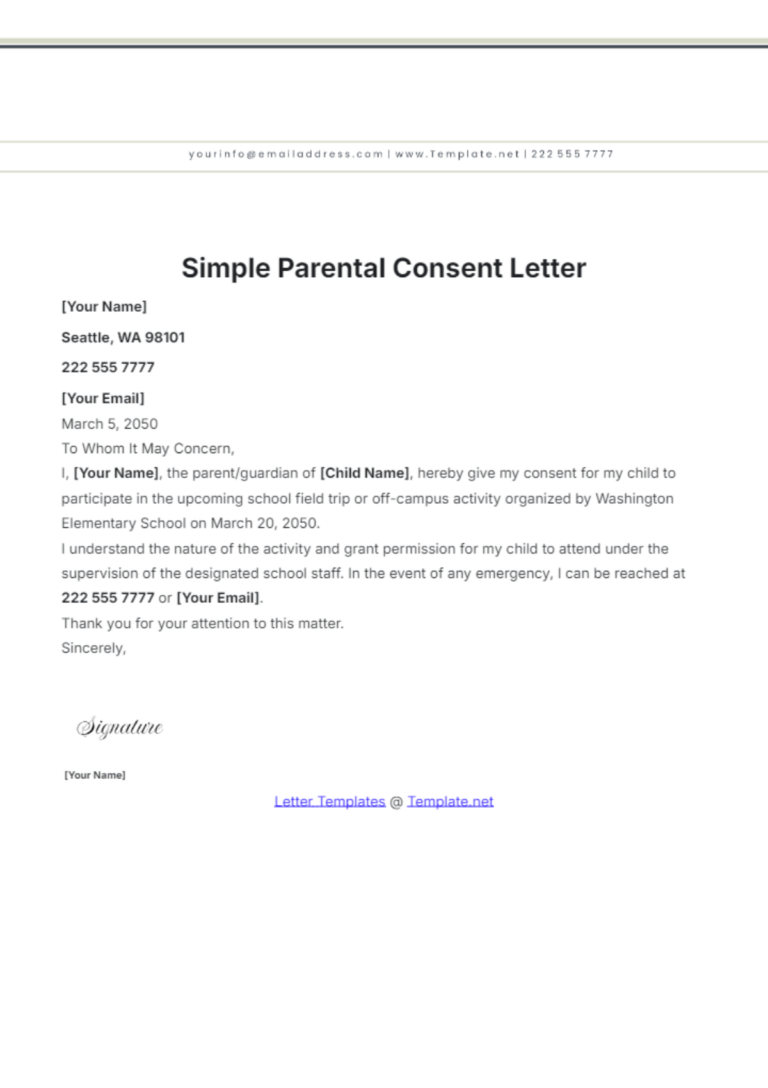 Free Simple Parental Consent Letter Template To Edit Online