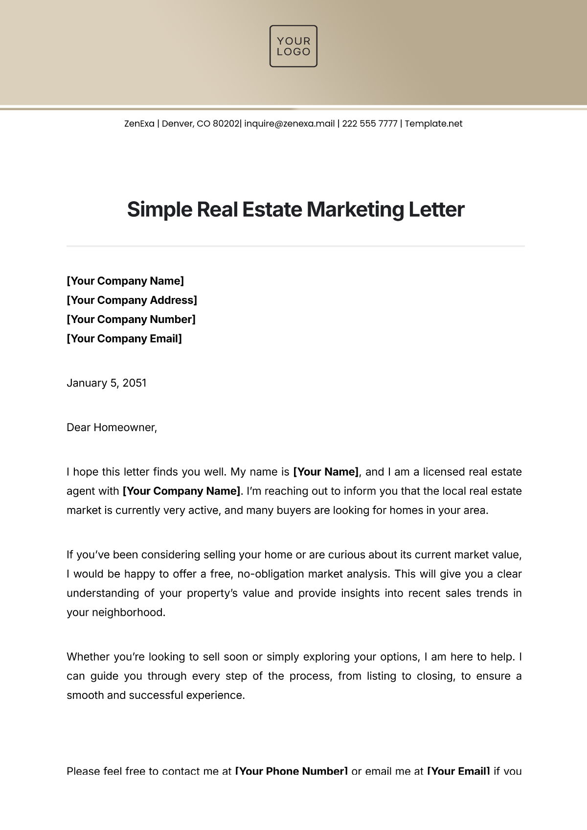 Free Simple Real Estate Marketing Letter Template To Edit Online