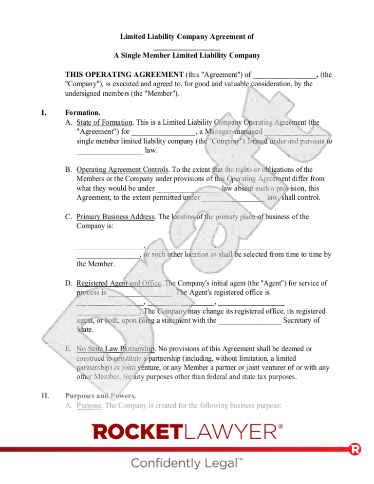 Free Single Member LLC Operating Agreement Template Rocket Lawyer