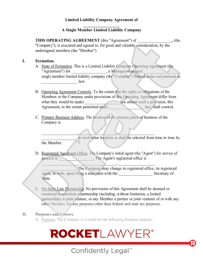 Free Single Member LLC Operating Agreement Template Rocket Lawyer