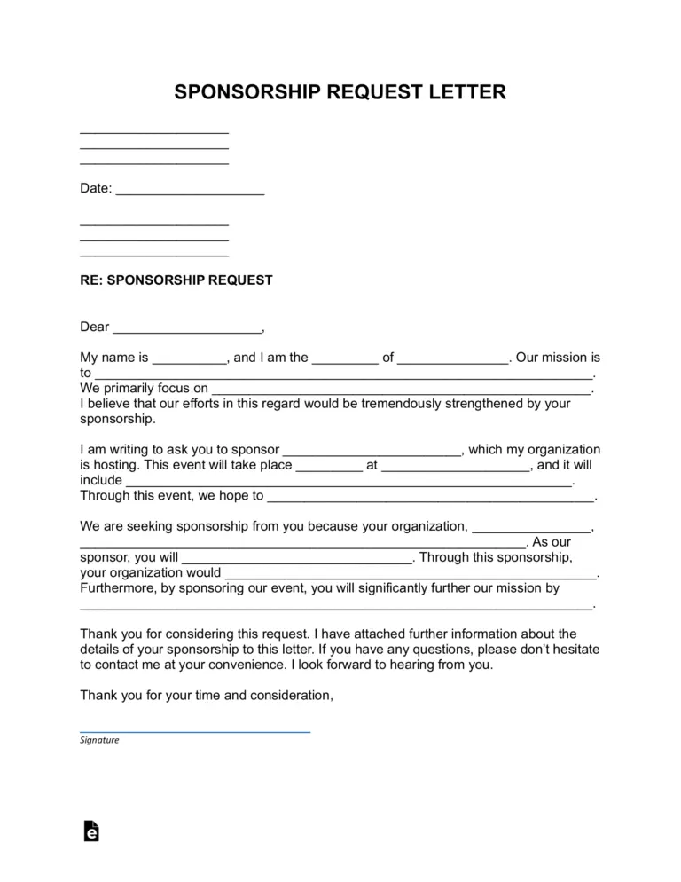 Free Sponsorship Request Letter PDF Word EForms