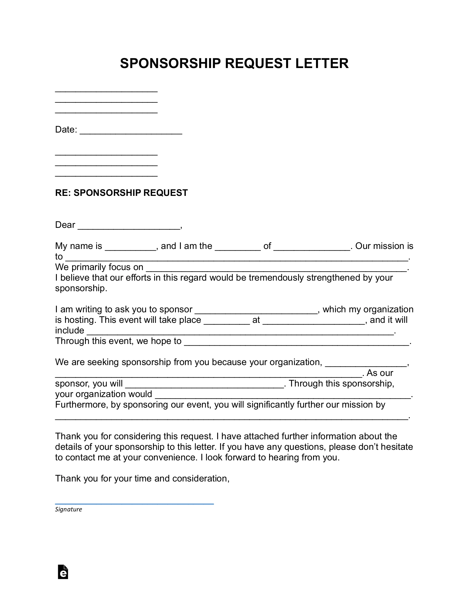 Free Sponsorship Request Letter PDF Word EForms