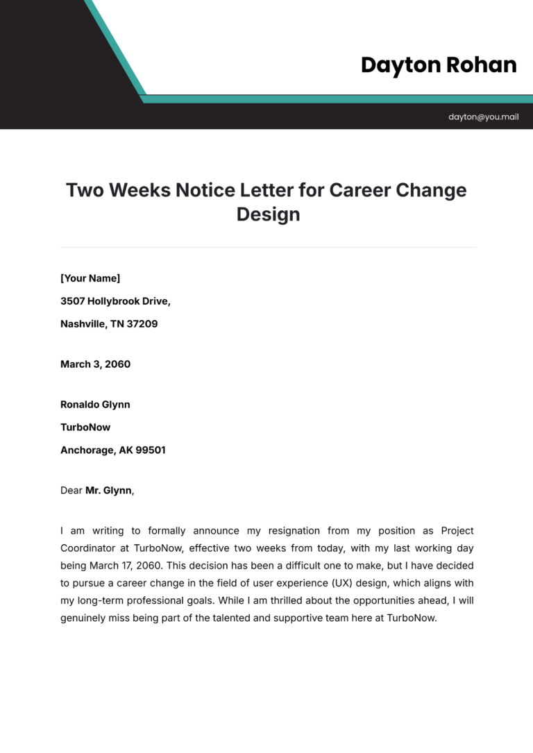 Free Two Weeks Notice Letter Templates Editable And Printable