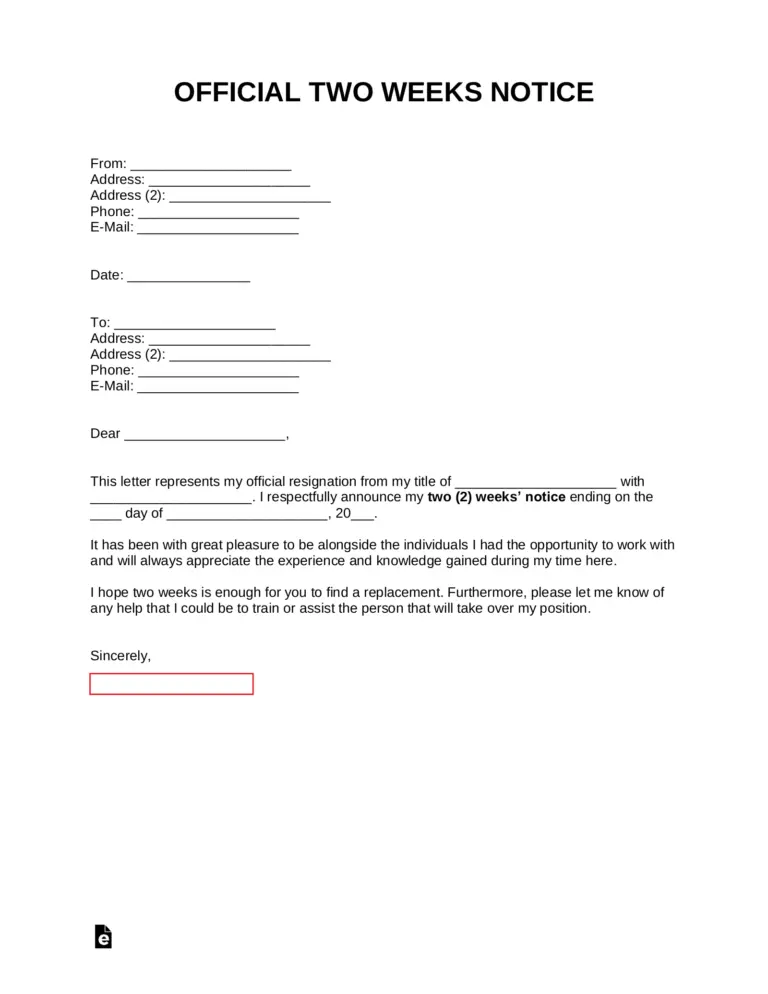 Free Two Weeks Notice Letter Templates Samples PDF Word EForms