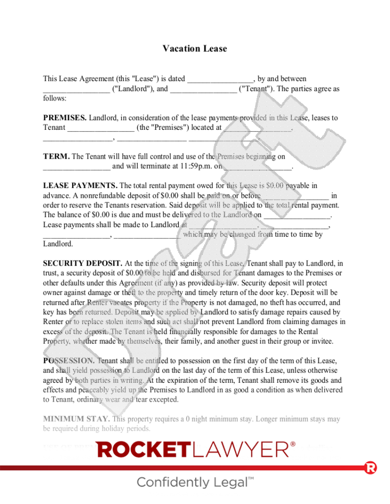Free Vacation Rental Agreement Template FAQs Rocket Lawyer