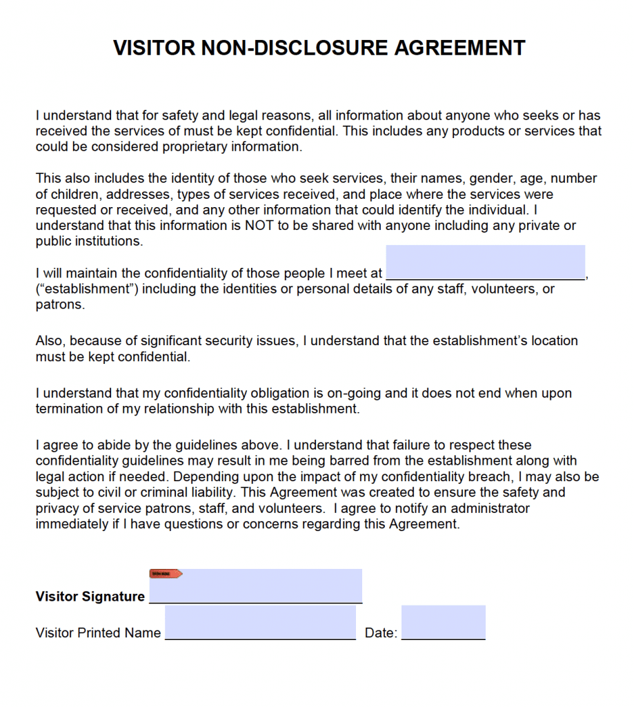 Free Visitor Non Disclosure Agreement NDA PDF Word docx