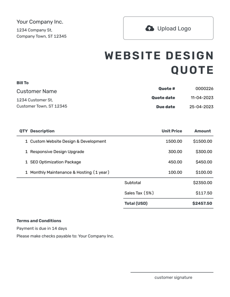 Free Website Design Quote Template Docelf