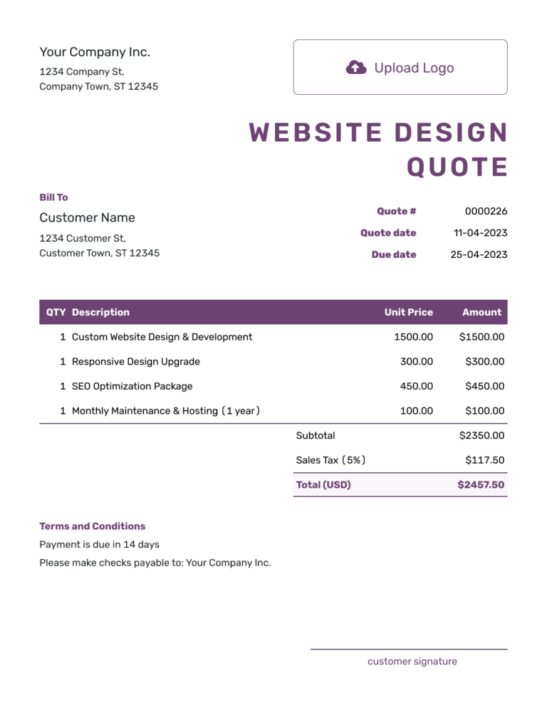 Free Website Design Quote Template Docelf