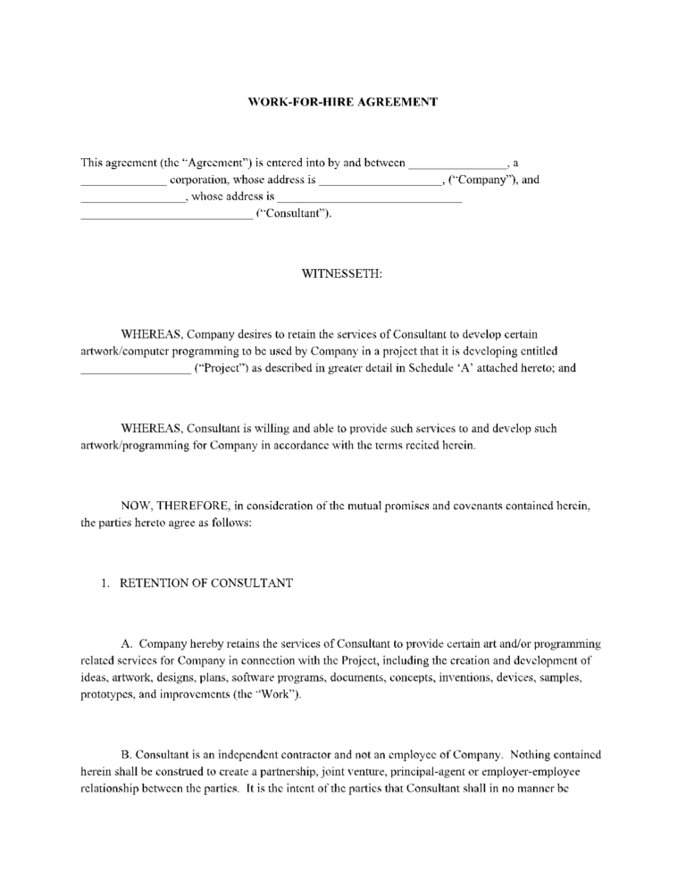 Free Work For Hire Agreement Template In 2021 CocoSign