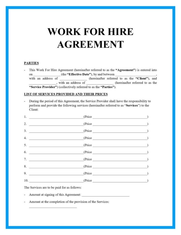 Free Work For Hire Agreement Templates For Download