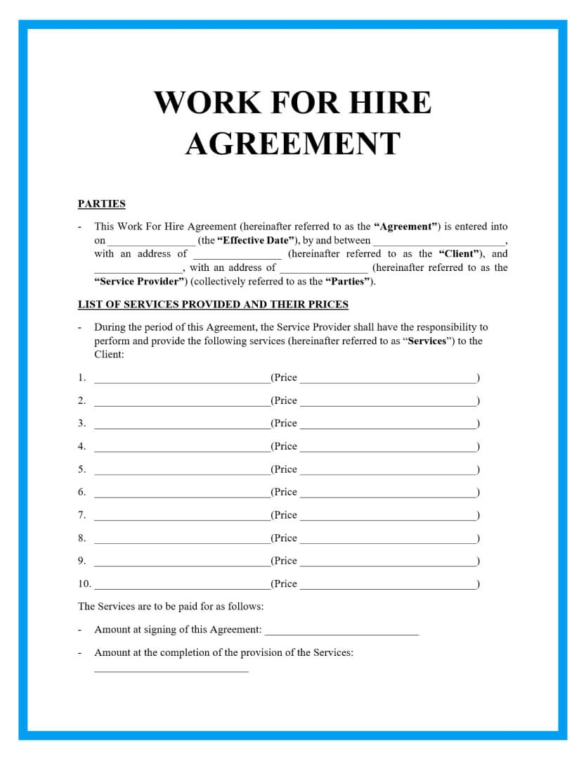 Free Work For Hire Agreement Templates For Download