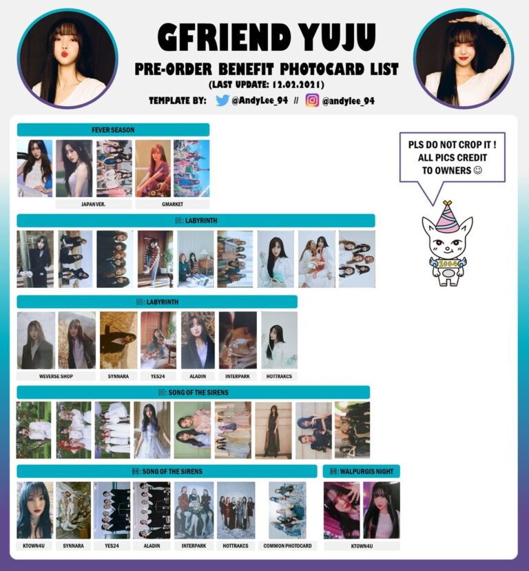 GFRIEND YUJU Photocard List Template Just RT And Give Credit If You Want To Use It Good Luck To All Collectors GFRIEND SOWON YERIN EUNHA YUJU SINB UMJI GFRDofficial