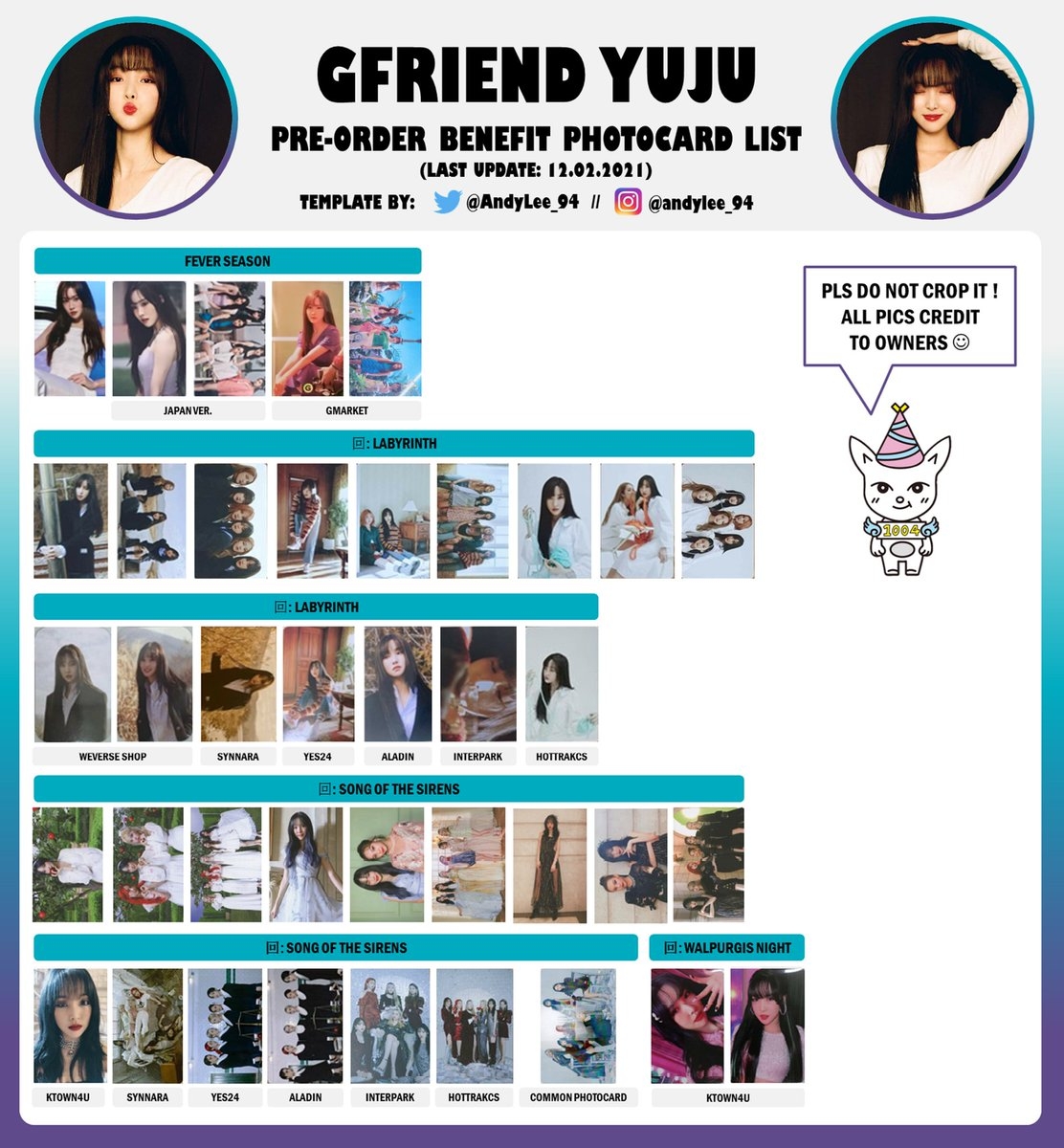 GFRIEND YUJU Photocard List Template Just RT And Give Credit If You Want To Use It Good Luck To All Collectors GFRIEND SOWON YERIN EUNHA YUJU SINB UMJI GFRDofficial
