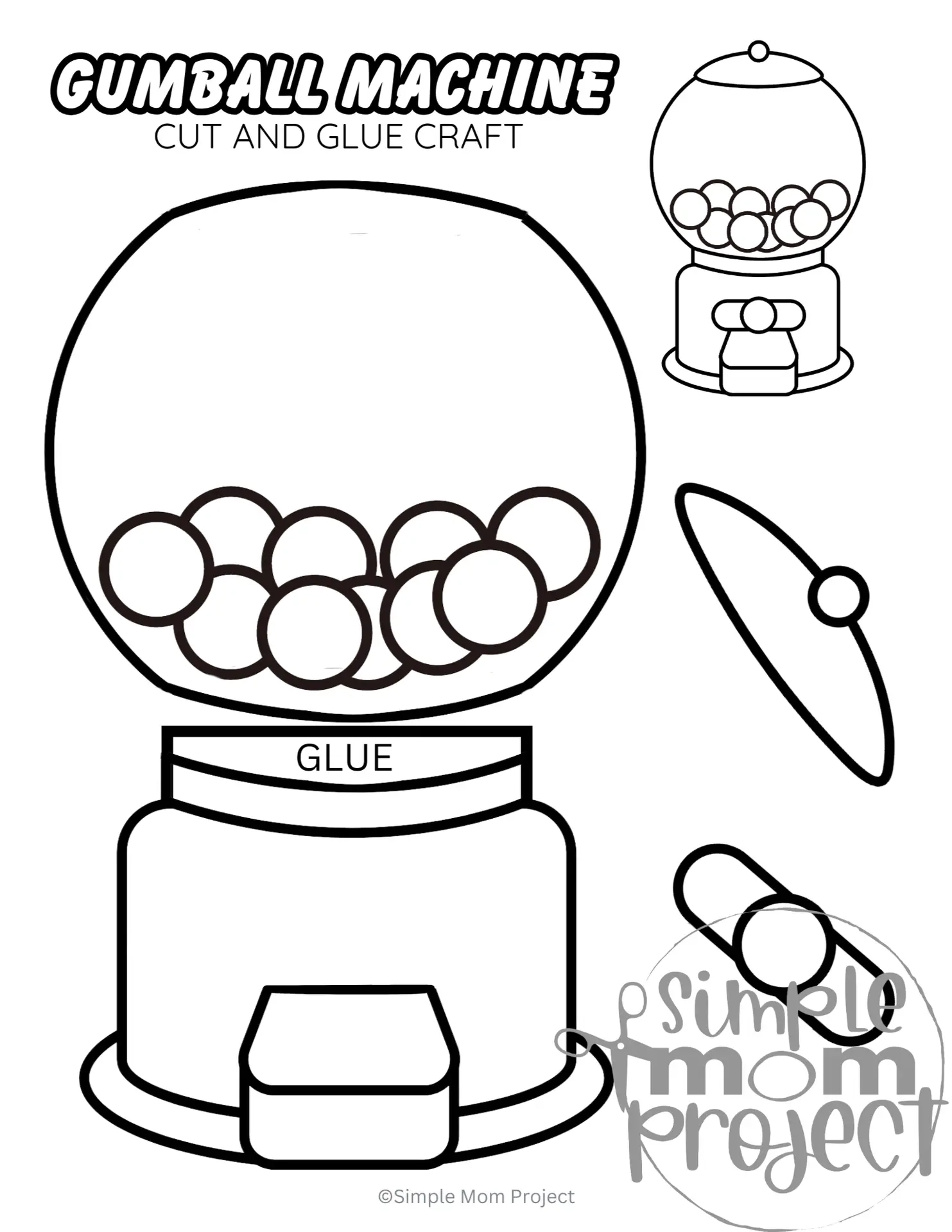 Gumball Machine Craft Printable Cut Paste Activity For Kids Simple Mom Project Store