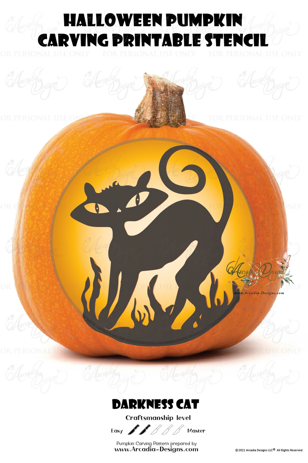Halloween Black Cat Pumpkin Carving Printable Stencil Arcadia Designs
