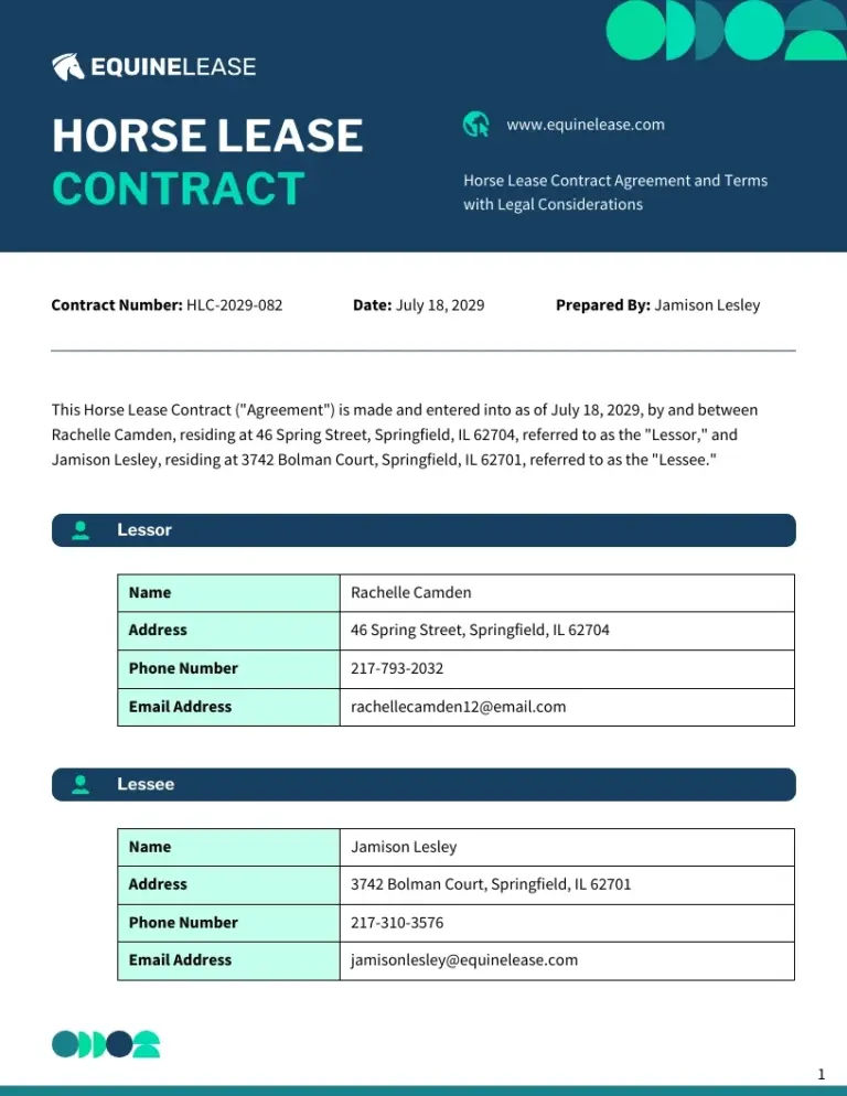 Horse Lease Contract Template Venngage