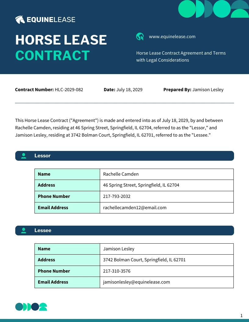 Horse Lease Contract Template Venngage