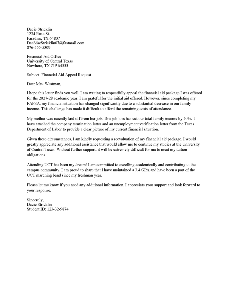 How To Appeal Financial Aid Letter Template Writing Guide Fastweb