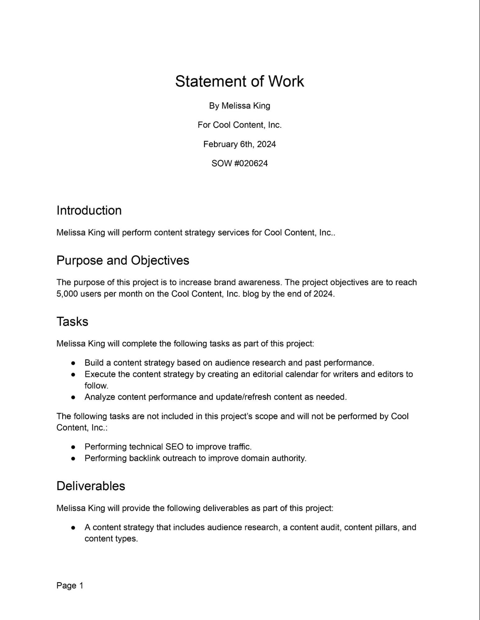 How To Write A Statement Of Work SOW Template Example