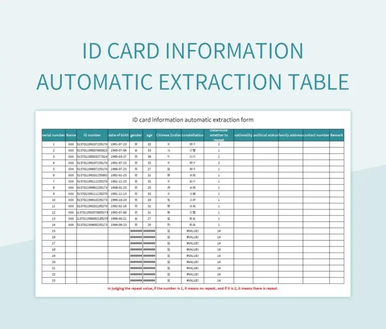 ID Card Information Automatic Extraction Table Excel Template And Google Sheets File For Free Download Slidesdocs