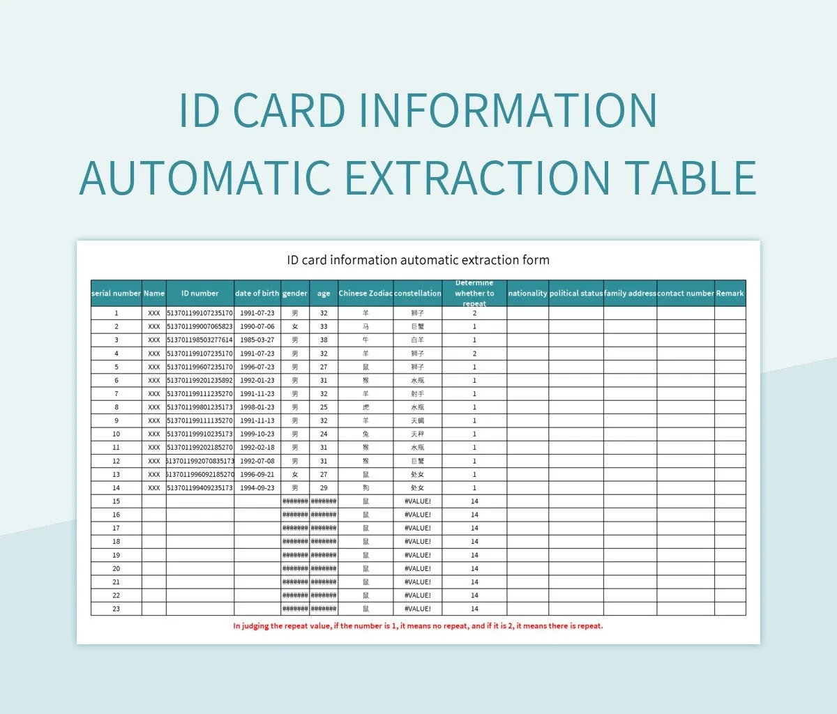 ID Card Information Automatic Extraction Table Excel Template And Google Sheets File For Free Download Slidesdocs