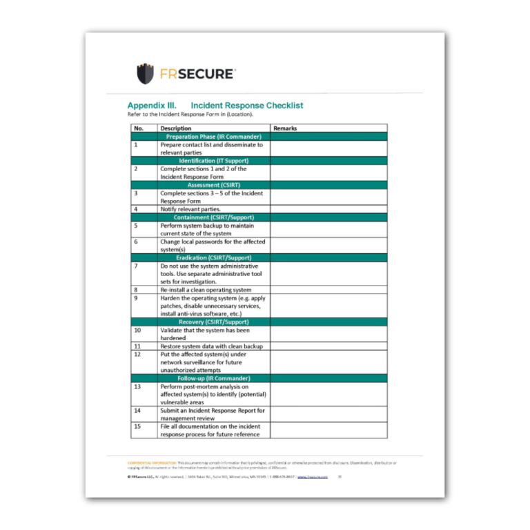 Incident Response Plan Template Free PDF Download FRSecure