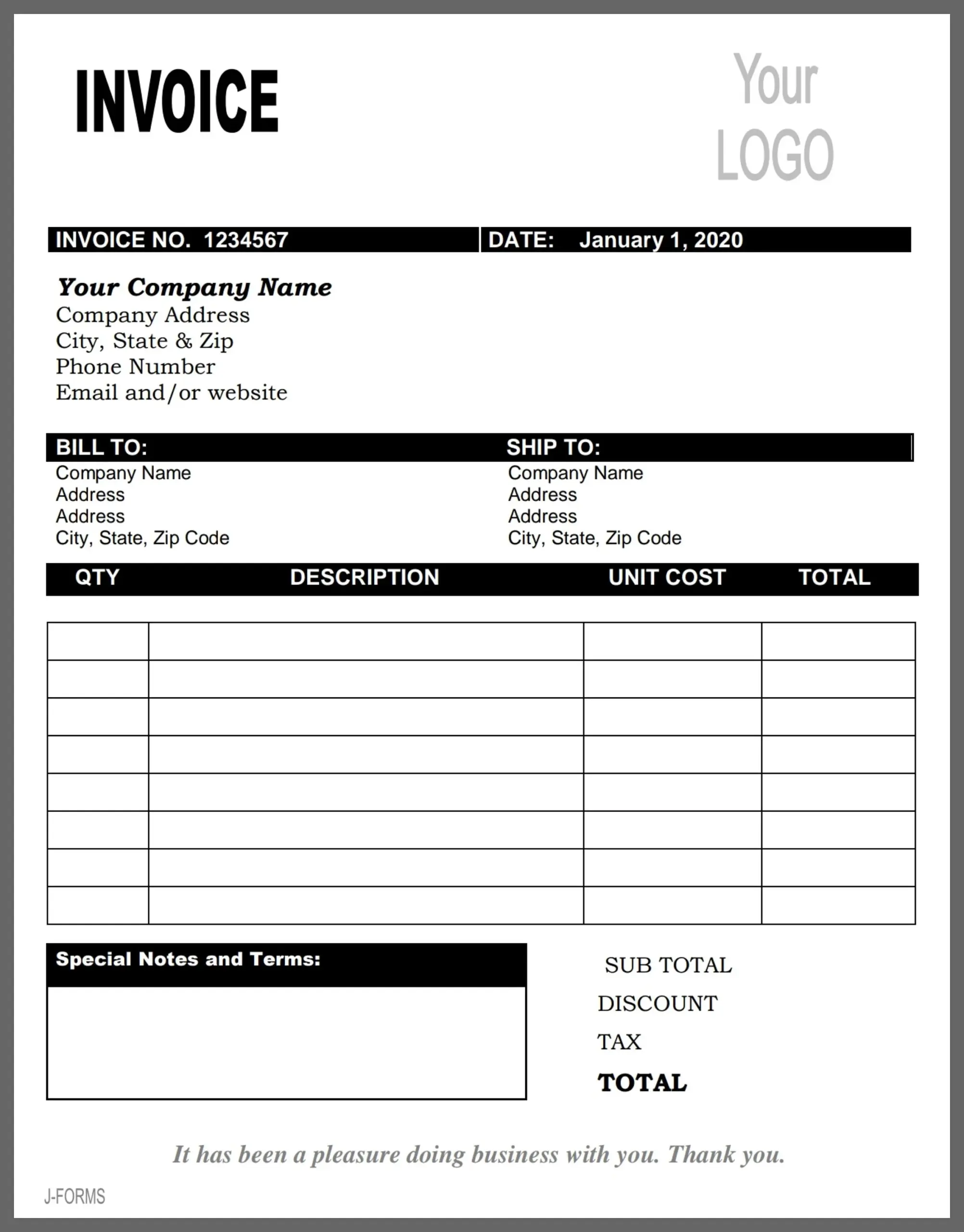 Invoice Template Printable Invoice Business Form Editable Invoice Receipt Microsoft Invoice Instant Downloadable Etsy