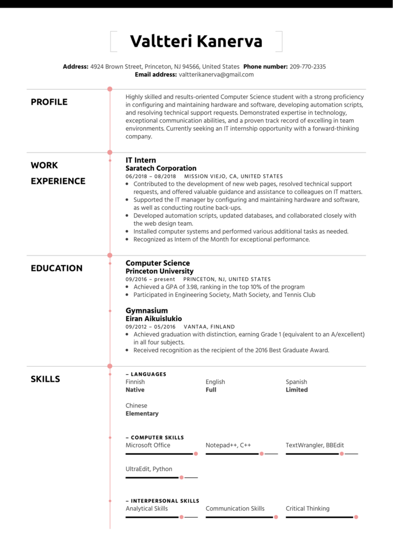 IT Intern Resume Template Kickresume