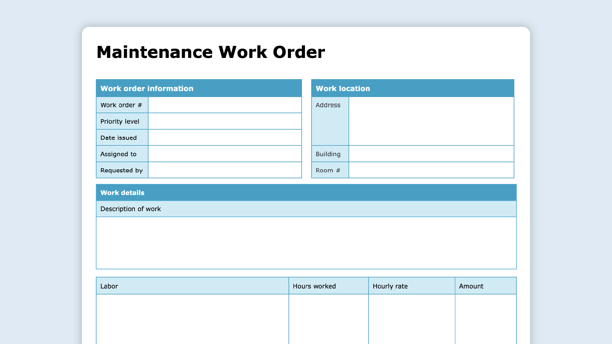 Maintenance Work Order Form Free Printable Template FMX
