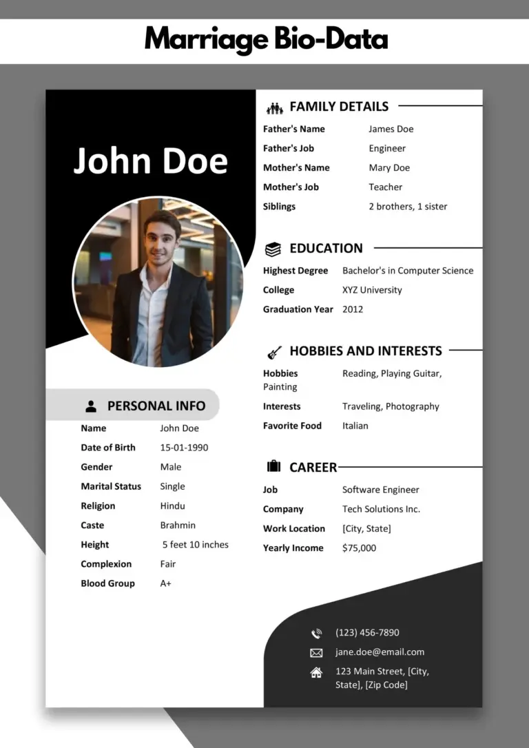 Marriage Biodata Template Word Matrimonial Biodata Pdf