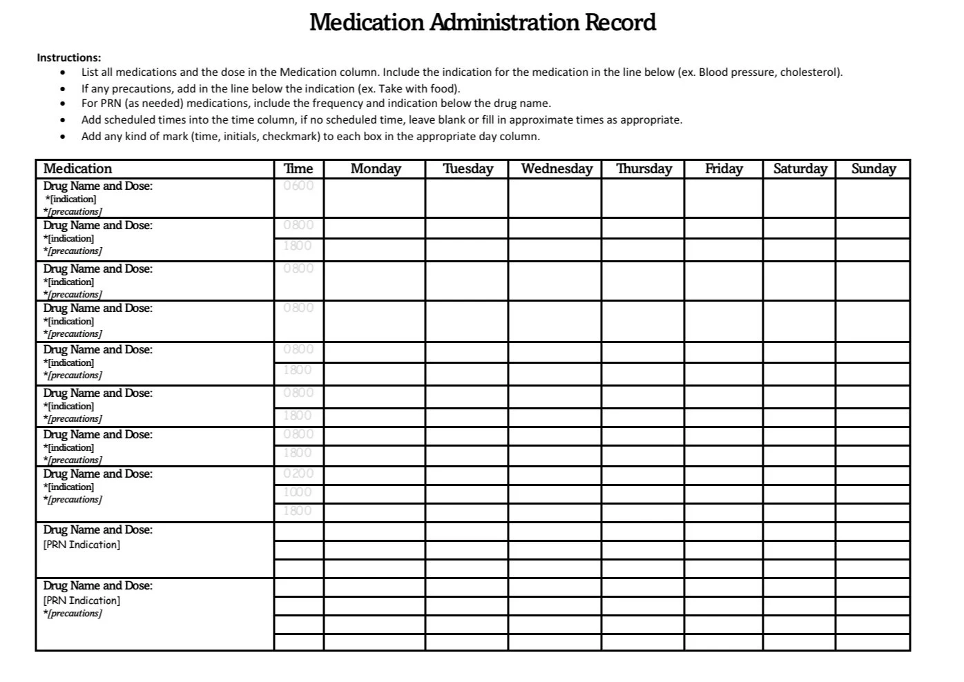 Medication Administration Record For Caregivers Etsy