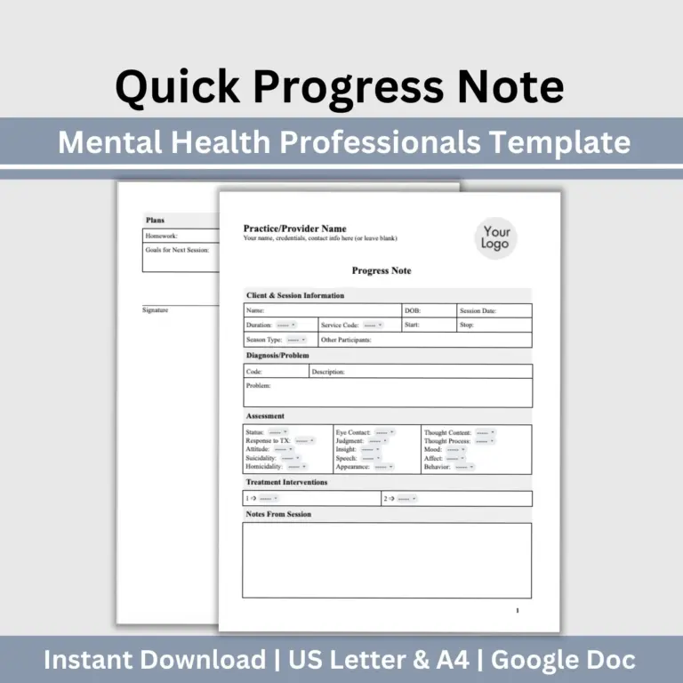 Mental Health Progress Note Template Editable Google Doc Etsy