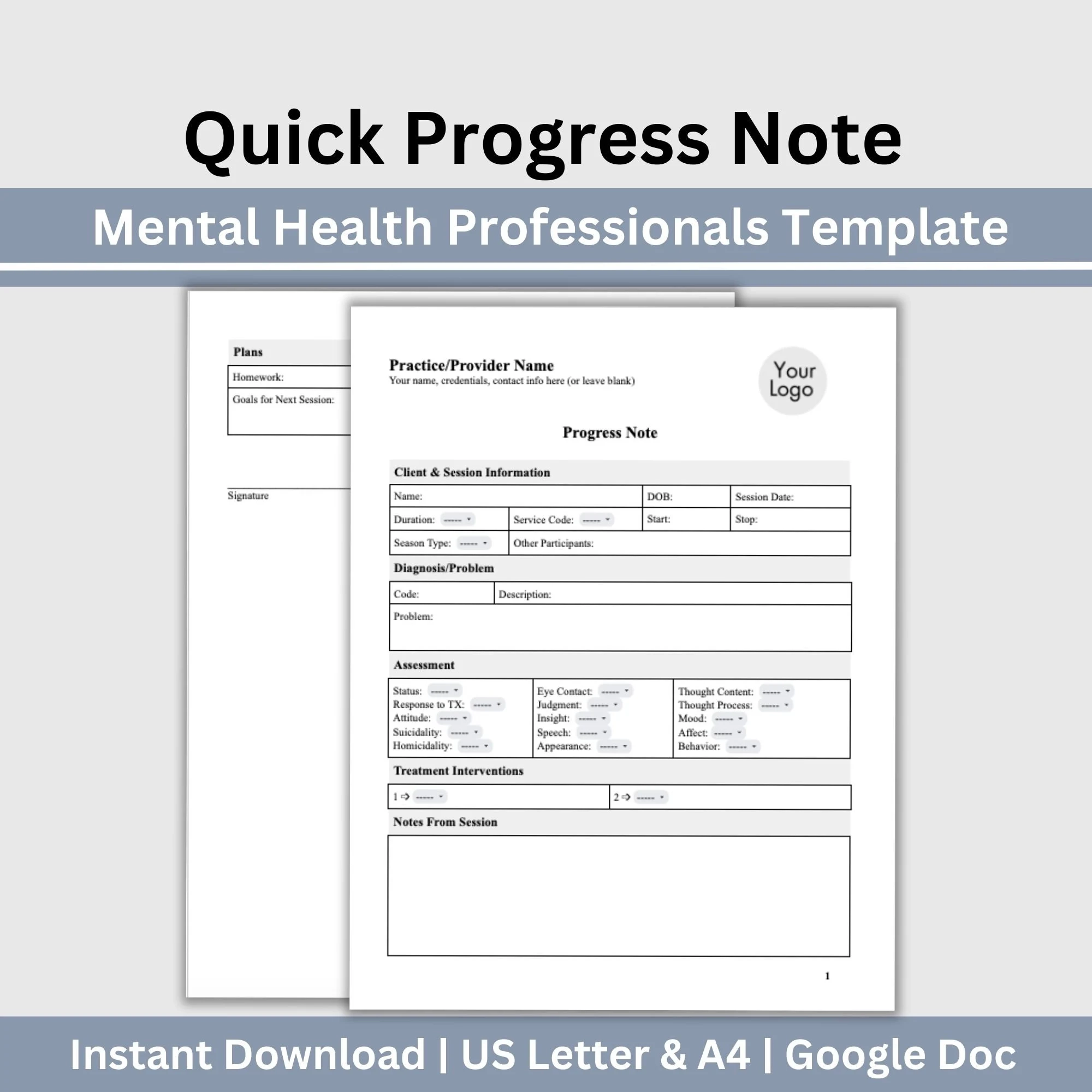 Mental Health Progress Note Template Editable Google Doc Etsy