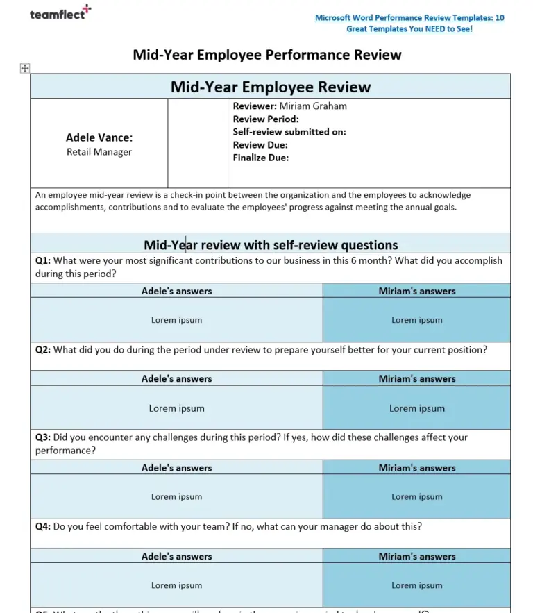 Mid Year Review Template Excel Word Keep Employees On Track