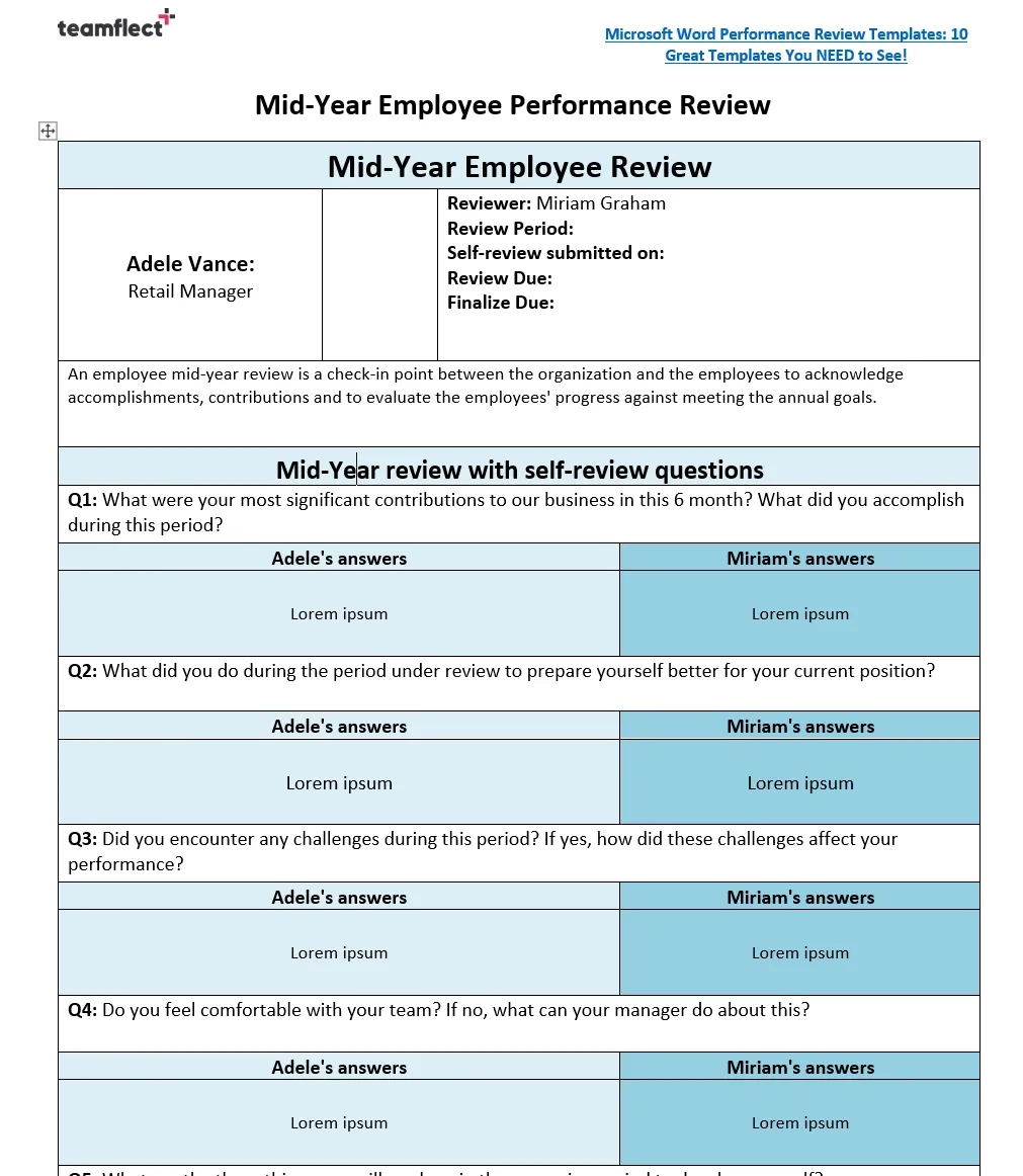 Mid Year Review Template Excel Word Keep Employees On Track