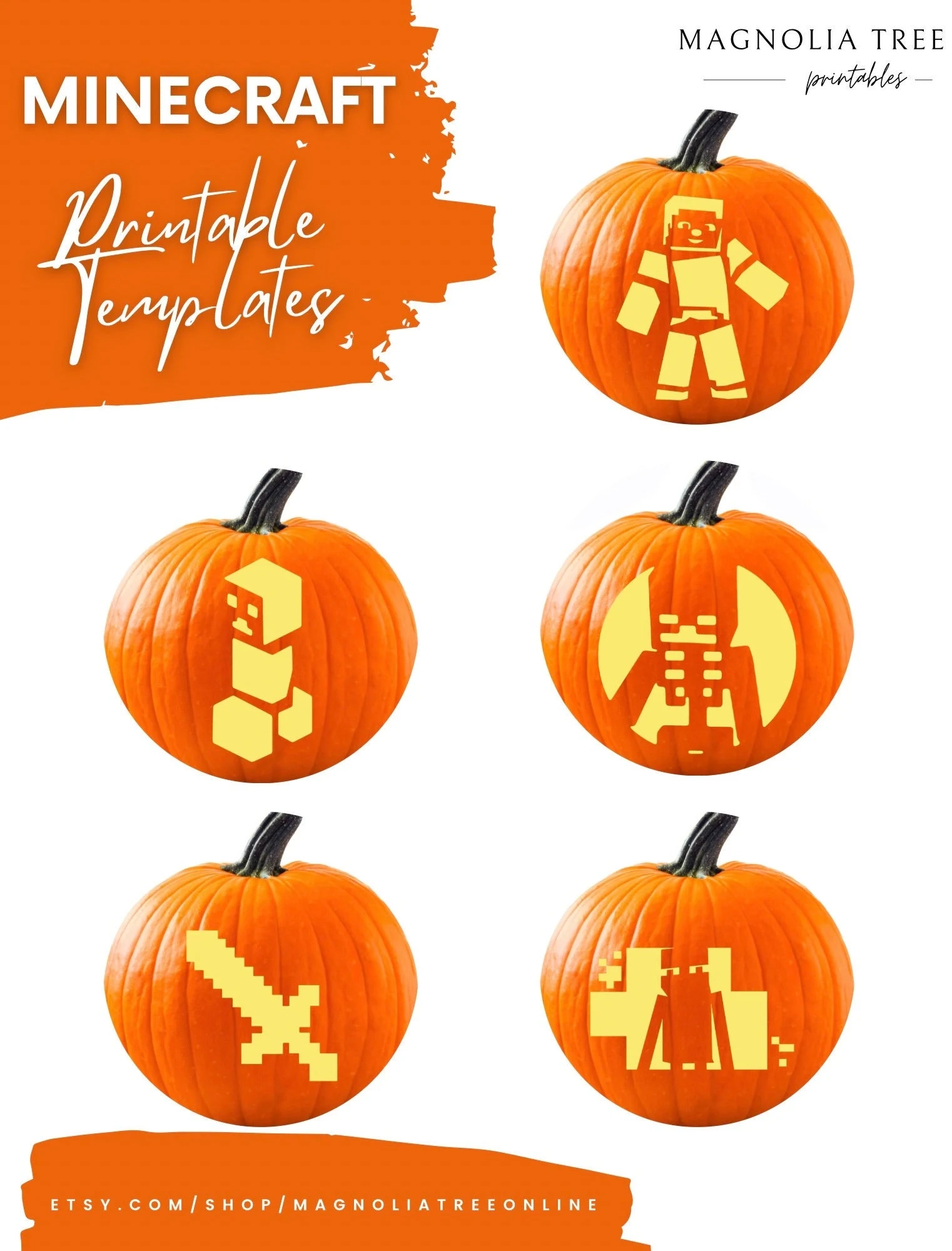 Minecraft Jack o lantern Stencils Minecraft DIGITAL DOWNLOAD PRINTABLE Pumpkin Carving Stencil Set 017 Etsy