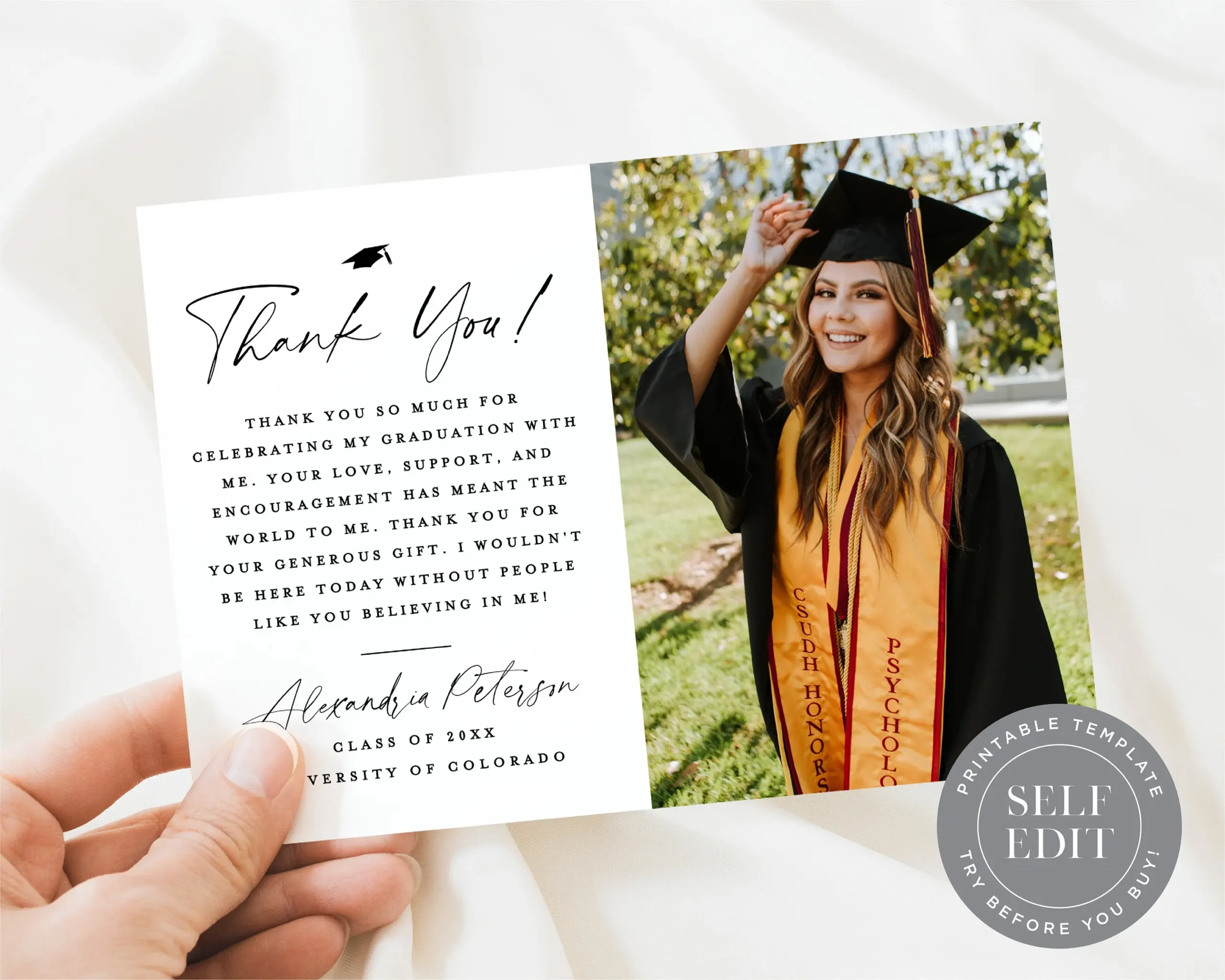Minimalist Graduation Thank You Photo Card Template 5x7 Or 4x6 Corjl Editable Instant Download Etsy Hong Kong