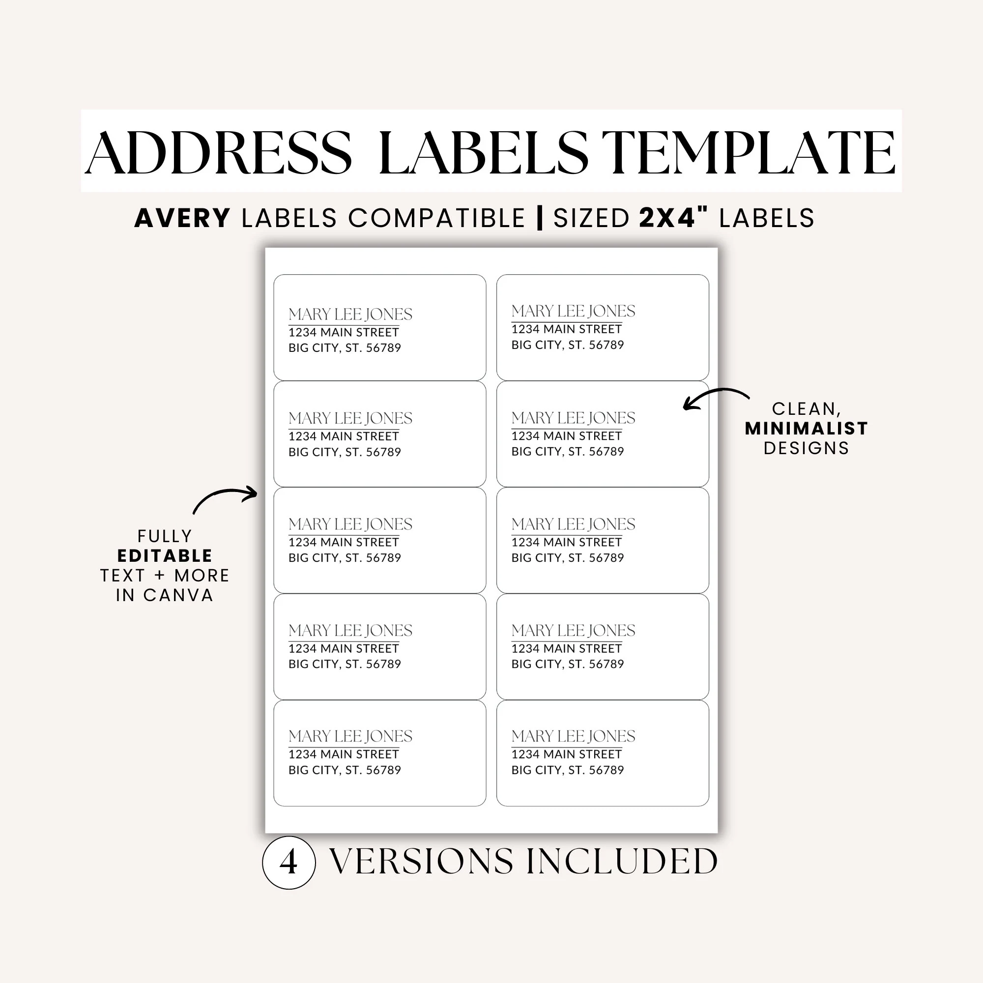 Minimalist Return Address Label Template Shipping Address Labels Size 2x4 Avery Label 8163 Editable Canva Template Wedding Showers Etsy