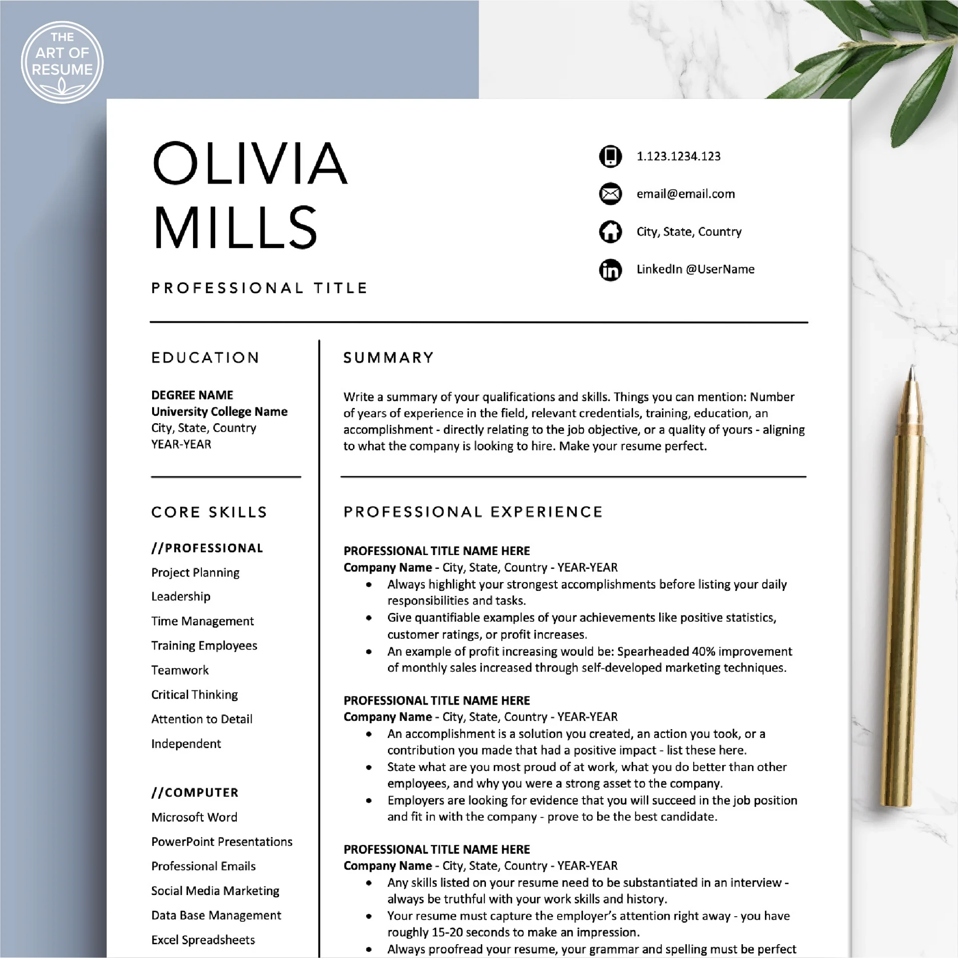 Modern Resume Template Professional Curriculum Vitae The Art Of Resume