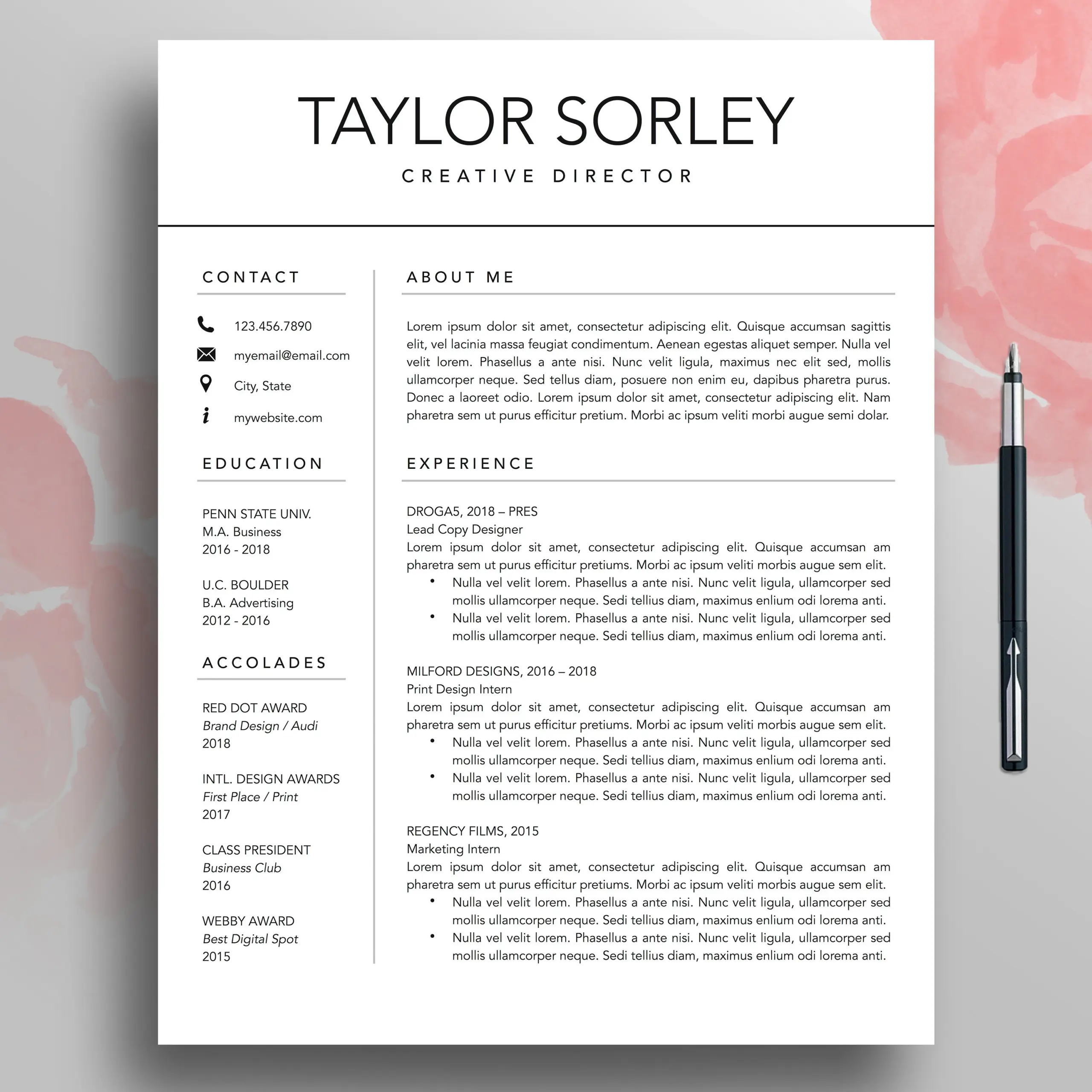 Modern Resume Template Professional CV Design download Etsy