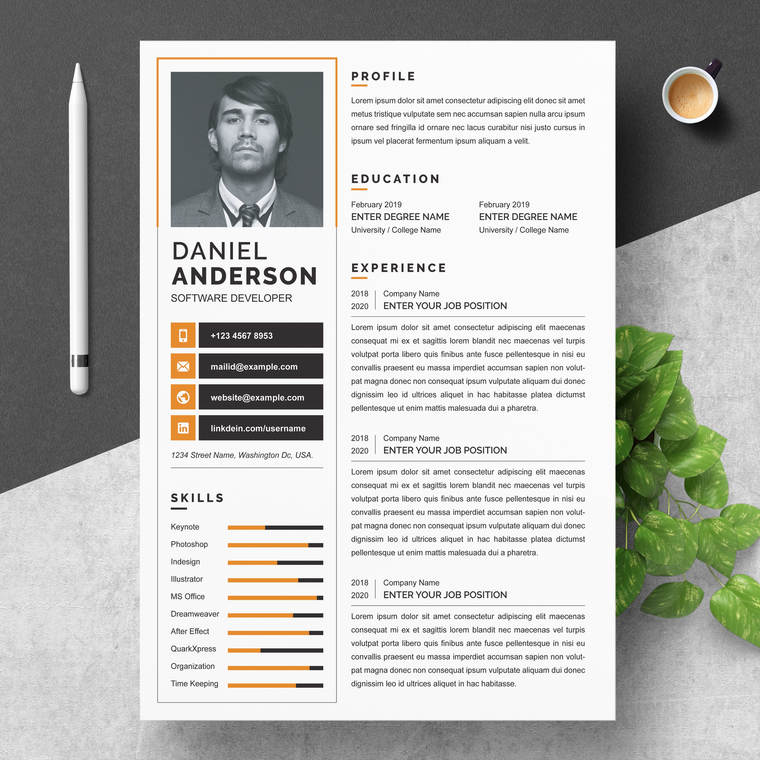 Modern Resume Template Word CV Graphicfy