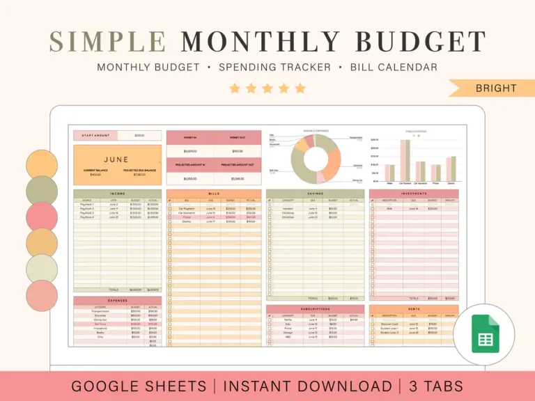 Monthly Budget Spreadsheet Google Sheets Template Tulip Rd Studio