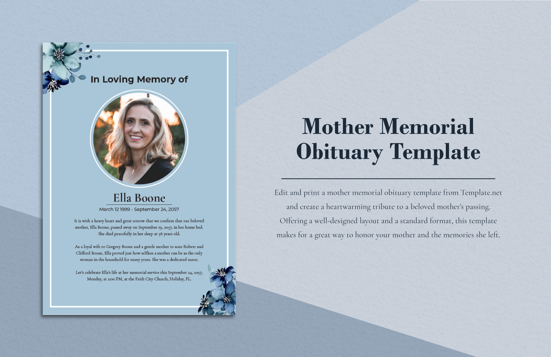 Mother Memorial Obituary Template In PSD Illustrator Word Download Template