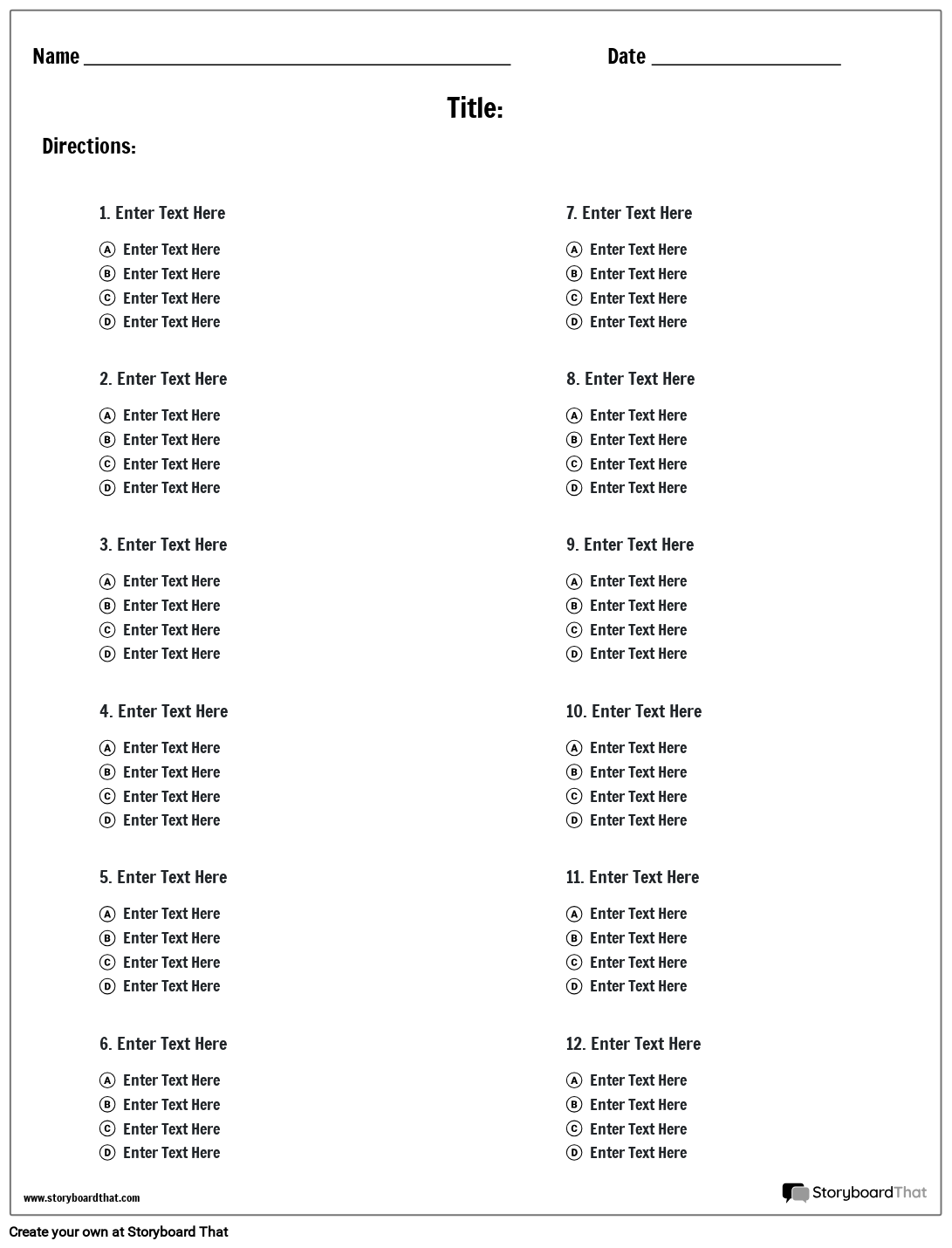 Multiple Choice Worksheet Maker Free Templates