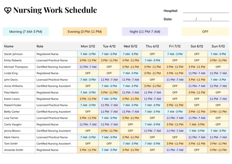 Nursing Work Schedule Template Google Docs Word Highfile