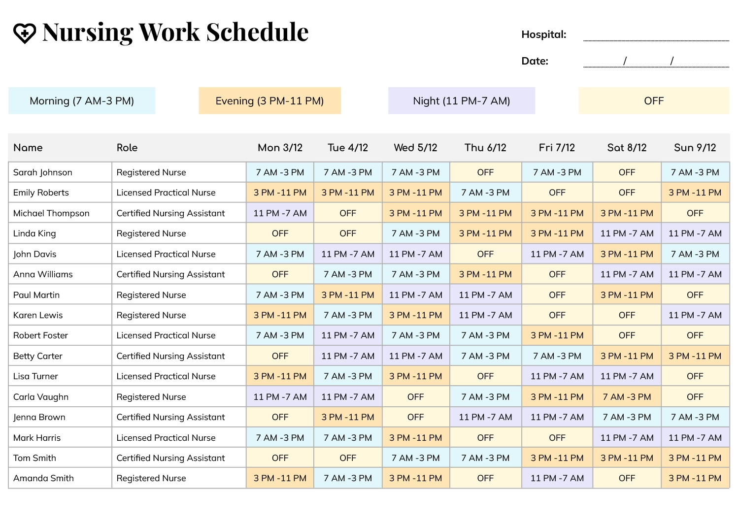 Nursing Work Schedule Template Google Docs Word Highfile