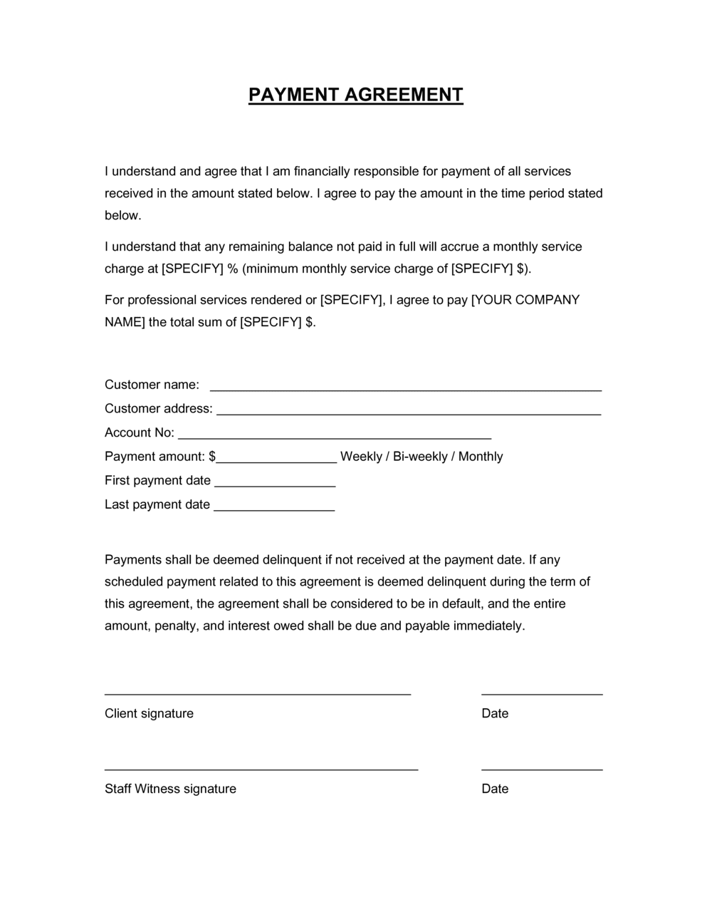 Payment Agreement Template Free Word